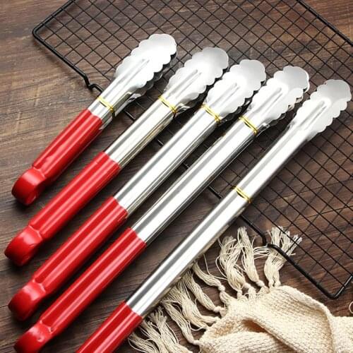 Stainless Steel Food Tongs Sturdy Kitchen Tongs Bread Tongs BBQ Tongs Anti Heat Bread Clip Salad Bread Serving Tong BBQ Tool