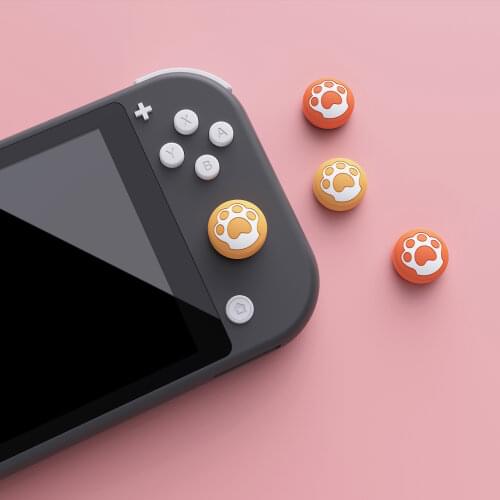 PlayVital Cute Cat Paw Silicone Analog Cover Thumb Grip Caps Joystick Caps for NS Switch Lite & NS Switch Joy-Con Controller