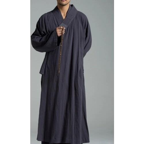 Unisex gray Buddhism monk robes kung fu uniforms lay meditation suits martial arts Summer washing Cotton&linen