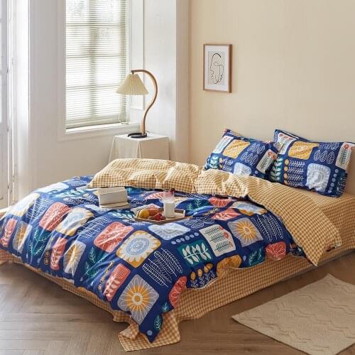 WUJIE Geometric Pattern Bedding Set with Pillowcases Fade Resistant Duvet Cover Breathable Bedcloth100% Cotton Duvet Cover Sets