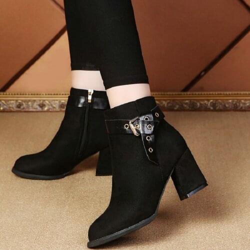 2019 new fashion spring autumn platform ankle boots womens 6 cm thick heel platform boots ladies work boots black large size 41