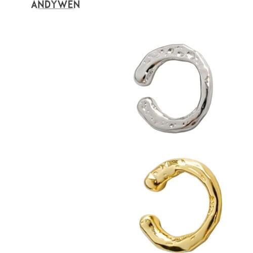 ANDYWEN 925 Sterling Silver Irregular Geometric Classic Ear Cuff Earring Women Rock Punk Clips Luxury Fashion Fine Jewelry