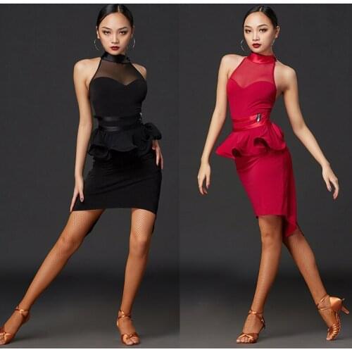 2020 Red/Black Sleeveless Dress Latin Dance Dress For Women Performance Dress Fishbone Skirt Cha Cha Rumba Dance Wear DQS4715