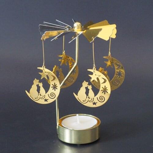 1pc Silver Gold Candlesticks Rotating Romantic Rotation Spinning Carousel Tea Light Candle Holder Dinner Wedding Bar Party Decor