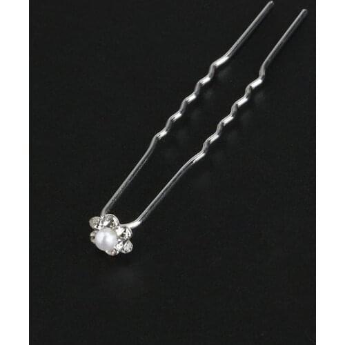 10pcs Womens Bridal Pearl Rhinestone Decorated U-Shaped Hairpins Hair Clips (Silver)