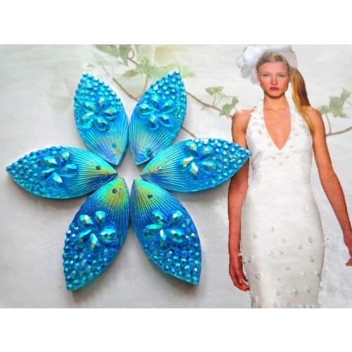 11*24mm Sew on Rhinestones Navette shape flatback crystal light blue AB colour beads resin gemstones for dress 60pcs/lot