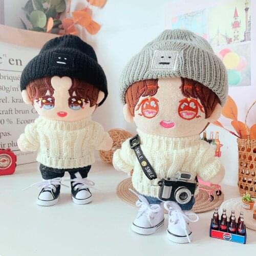 20cm Plush Doll Dolls Clothes sweater Knitted hat Accessories for Korea Kpop EXO Idol Dolls Clothing Fans Gift