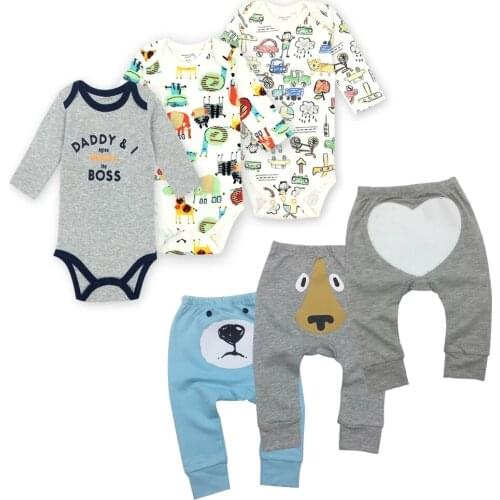 3 Sets Clothes Baby Bodysuit+Pants Cotton Summer Long Sleeve Elastic Band Newborn Boy Girl Sport Suits Fast Delivery