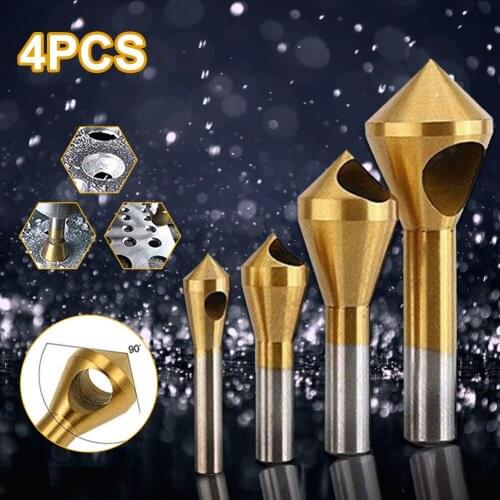 4pcs/set Titanium Coated Countersink Deburring Center Stepped Metal Drill Bits Expanding Chamfering Tools 2-5/5-10/10-15/15-20mm