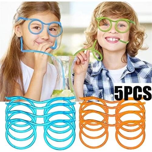 5PCS Creative Glasses Straws Soft Plastic Straw Reusable Flexible Drinking Funny Glasses Straws Toys Kids Gift Party Supplies
