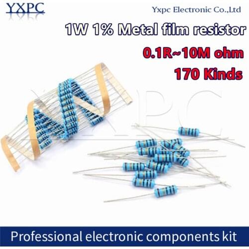 50pcs 1W Metal film resistor 1% 0.1R 1R ~ 1M 2.2R 4.7R 10R 22R 47R 100R 220R 470R 1K 10K 100K 2.2 4.7 10 22 47 100 220 470 ohm