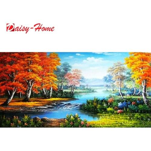 5D DIY Diamond Painting Landscape autumn Fall Lake Full Embroidery Scenery Mosaic Art Picture Rhinestones Home Decor Mural Gift