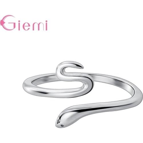 925 Sterling Silver Smooth Little Smart Snake Open Finger Ring Simple Style Rings For Women Authentic Silver Jewelry Gift