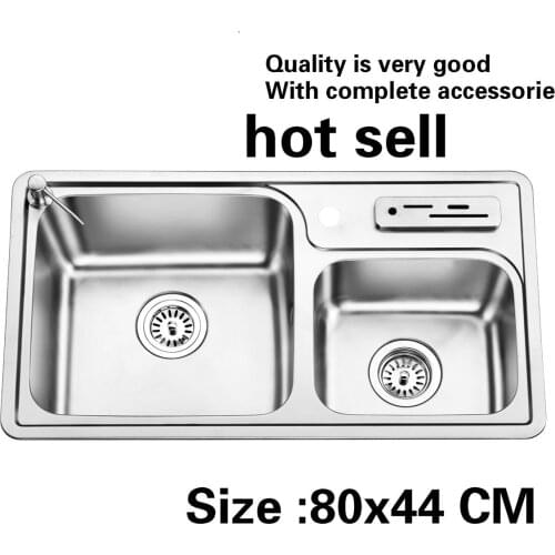 Free shipping Household vogue kitchen double groove sink durable 304 stainless steel wash the dishes big hot sell 800x440 MM