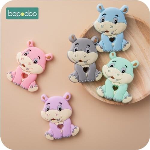 Bopoobo BPA Free Hippo Teething 5pcs Silicone Hippo Necklaces BPA Free Baby Teether Silicone Teether Toy For Kids