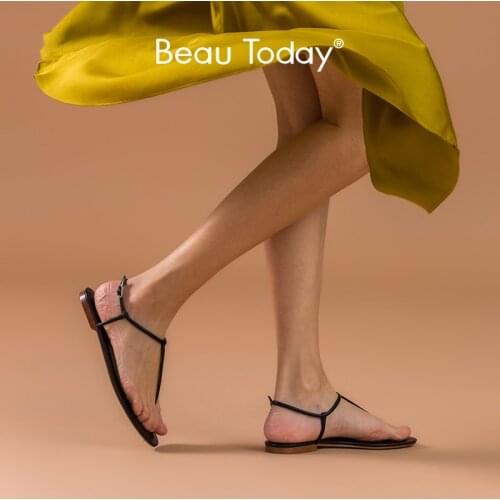 BeauToday Gladiator Sandals Women Microfiber Leather T-tied Band Buckle Strap Round Toe Summer Ladies Flat Shoes Handmade 32186