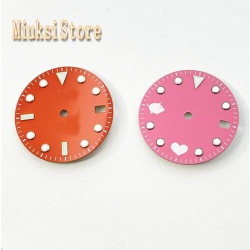 28.5mm Pink Bliger Watch Dial For Miyato8215 NH35 NH36 Automatic Movement Luminous Marks With Date Window
