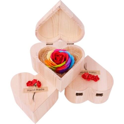 Wooden Flowers Storage Box Valentines Day Roses Organizer Storage Box With Flower Rose Flower Box Heart Shape Flower Organizer