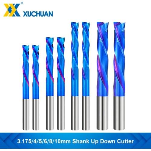 Wood Milling Cutter Up Down Cutter Nano Blue Coated 3.175/4/5/6/8/10mm Shank CNC Carbide End Mill Spiral Woodworking Tools
