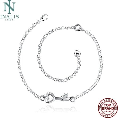 INALIS Heart Key Shape Anklets For Women Love Inlay Clear Cubic Zircon Anklet Fit Birthday Festival Jewelry Gift To Best Friend