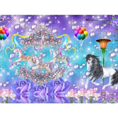 JMINE Div 5D carousel horse balloon shiny flower Full Diamond Painting cross stitch kits art Cartoon 3D paint by diamonds
