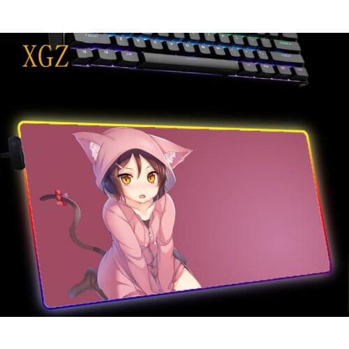 XGZ XXL Anime Girl RGB Gaming Lock Edge Mouse Pad LED Backlight USB Mouse Pad Large Computer Game Console Keyboard Table Mat