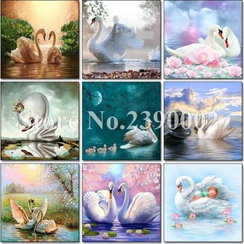 Diy Diamond Painting Cartoon Swan Couple Full Diamond Embroidery Flowers Rhinestones Home Decor Needlework Mosaic Kits Gift
