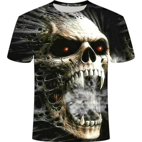 2021 summer new product hot sale fear 3D horror skull pattern top men and women short-sleeved street fashion top T-shirt