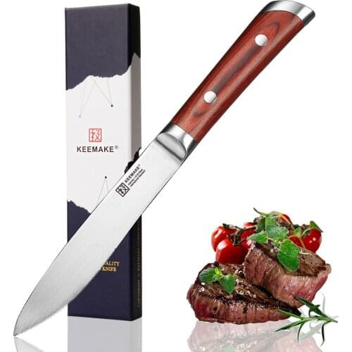 SUNNECKO 5.5" Steak Knife German 1.4116 Steel Sharp Blade Chef Kitchen Knives Color Wood Handle Meat Steak Cutter Dinner Knife