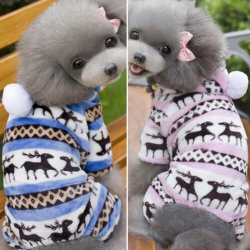 Autumn Winter Warm Pet 4-Legged Flannel Hooded Breathable Sweatshirt Soft Skin Friendly Jumpsuit Costume