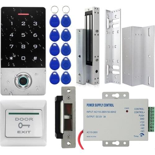 Fingerprint Door Access Control System Kit IP68 Waterproof Outdoor RFID Access Control Keypad + Electric Magnetic Strike Lock