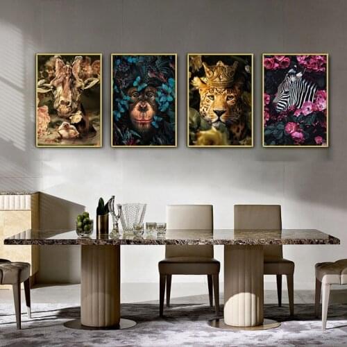 Flowers Giraffe Gorilla Zebra Animal Poster Modern Wall Art Print Canvas Painting Gallery Fashion Pictures Living Room Decor