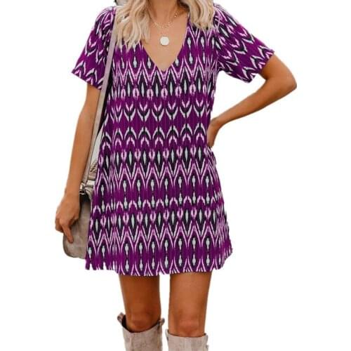 Women Summer Hot Sale Splice Loose 3XL Large Size Fashion Printing Casual V-Neck Short Sleeve Streetwear Mini Dresses Vestidos