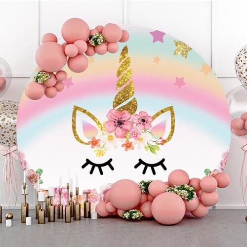 Pink Unicorn Backdrops For Photography Gold Corn Rainbow Star Flowers Princess Birthday Party Photo Background Photo Studio
