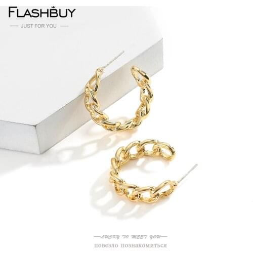 Flashbuy Trendy Gold Chic C Shaped Twisted Hoop Earrings Womens Chunky Hoops Geometrical Earrings Minimalist Jewelry