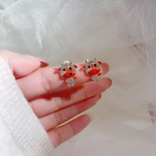 Cartoon Cattle Earring No Hole Ear Clips 2021the Chinese Zodiac Cattle Clip On Earring Without Piercing CE0680