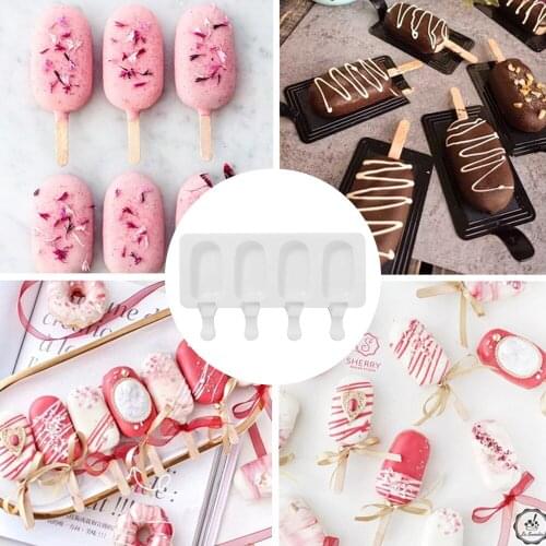 4 Hole Silicone Ice Cream Mold DIY Homemade Popsicle Molds Freezer Juice Big Size Ice Cube Tray Popsicle Barrel Maker Mould