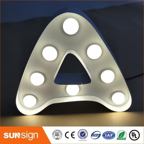 Light bulb stainless steel led letter sign outlet outdoor advertising number letter and any other symbol shape