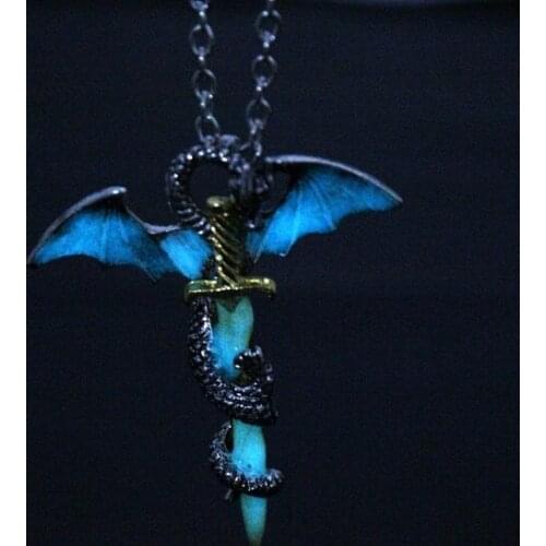 Luminous Vintage Dragon Sword Pendant Necklace Titanium Steel Pendant Necklace Jewelry Glow In The Dark