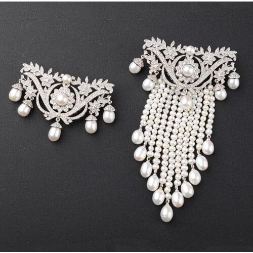 Fresh Water Pearl Golden Plated Cubic Zircon Micro Pave Flower Brooch