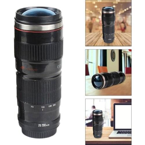 400ml Camera Lens Shaped Thermos EF 70-200mm Stainless Steel Coffee Tea Mug with Lid Drink Water Cup