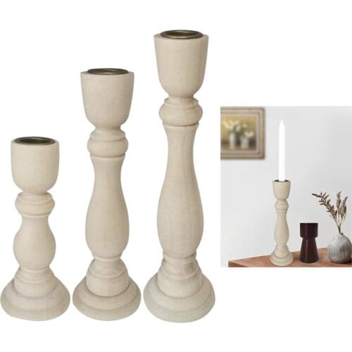 Vintage Chic Wood Pillar Candle Stand Holder Home Candlestick