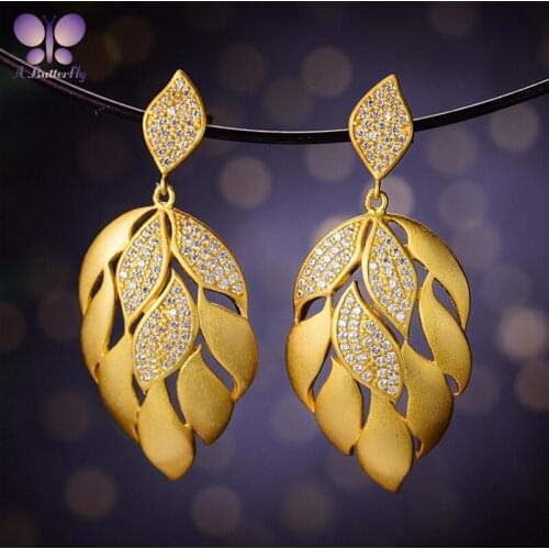 925 Sterling Silver Feather Earrings Very Fashionable Jewelry SONA Stone Leaf Earrings Gifts For Women