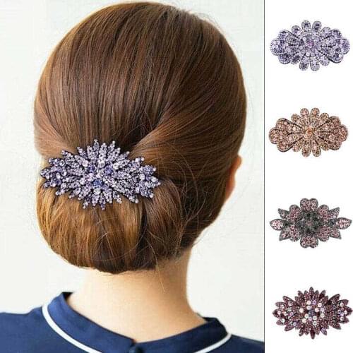 Fashion Slide Claw Accessories Clips Show Ponytail Womens Hair Crystal Flower Pins