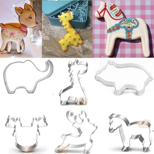 1pcs Animal Deer Elephant Sheep Giraffe Metal Cookie Cutters Biscuit Mould Fondant Cake Decor Tools Cupcake Toppers Pastry Shop