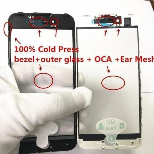 100pcs 100%Cold Press 3 in1 For iphone 8 7 8plus 6 6s plus 5 5s Front Screen Glass With bezel OCA Glue with Ear Speaker Mesh