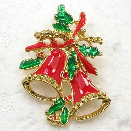 12pcs/lot Wholesale Fashion Brooch Crystal Rhinestone Enamel Bell Pin brooches Christmas gift C102128
