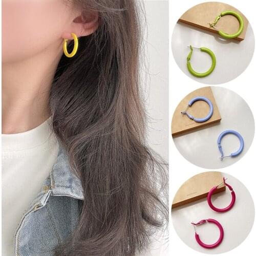 2.5cm Candy Color Circle Hoop Earrings For Women Korean Round Statement Hoop Earring Female Ear Rings Fashion Jewelry Gifts