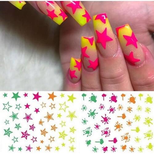 Nail Art 3D Decal Stickers Neon Stars Splatter Blob Flash Summer Nails Acrylic Manicure Tools