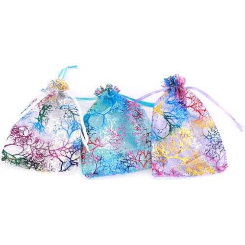 50pcs 9x12cm 10x14cm Coralline Jewelry Packaging Drawable Organza Bags Gift Bags & Pouches Jewelry Packing Bags Pink Purple